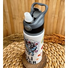 Kişiye Özel Isimli Erkek Çocuk Uzay Astronot Dinozor Pipetli Suluk Matara 650 ml