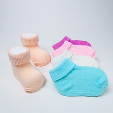 Akface Organik Pamuk Dokuma Desensiz Kıvrık Kız Erkek Yenidoğan Bebek ve Çocuk Çorabı 5li Set