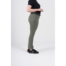 Büyük Beden Likralı Yüksek Bel  Ince Gabardin Tasarım Pantolon