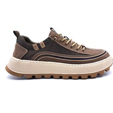 Guja G25Y514 Hafif Tasarım Lastik Bağcıklı Fileli Erkek Kahverengi Kanvas Sneaker Spor Ayakkabı