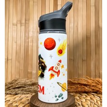 Kişiye Özel Isimli Erkek Çocuk Astronot Uzay Pipetli Suluk Matara 650 ml