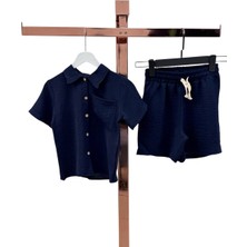 Erkek Çocuk Lacivert Cep Detaylı Gömlek Şort Takım