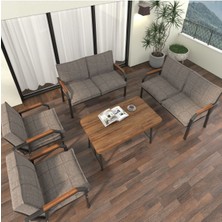 Mygusi Hayal Serisi Modern Balkon, Bahçe, Cafe - Metal Kanepe Koltuk Takımı 2+2+1+1 -70 x 110 Masalı - Cappucino