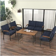 Hayal Serisi Modern Balkon, Bahçe, Cafe - Metal Kanepe Koltuk Takımı 2+2+1+1 -70 x 110 Masalı - Lacivert