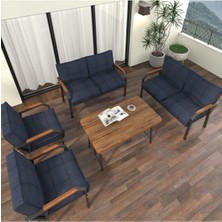 Hayal Serisi Modern Balkon, Bahçe, Cafe - Metal Kanepe Koltuk Takımı 2+2+1+1 -70 x 110 Masalı - Lacivert