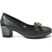 Beety 8333 Hakiki Deri Siyah Anatomik Kısa Kalın Topuklu Kadın Ayakkabı