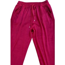 Alray Parlak Kadife Cepli Pantolon Eşofman Pijama Altı Unisex Lastikli Paça Bordo