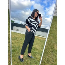 Kadın Büyük Beden Krep Kumaş Beli Lastikli Siyah Rahat Pantolon - BGP76