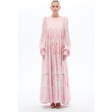 Arası Çiçek Desenli Parçalı Elbise Pembe