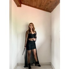 Parlak Simli Tül Kimono Ceket