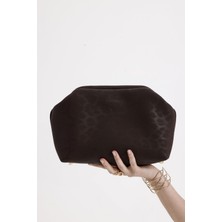 Heybes Kadın Koyu Kahve Leopar Desenli Deri Clutch El Çantası