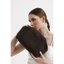 Heybes Kadın Koyu Kahve Leopar Desenli Deri Clutch El Çantası
