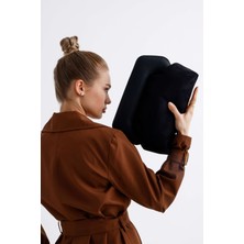 Heybes Kadın Siyah Deri Detaylı Süet Clutch El Çantası