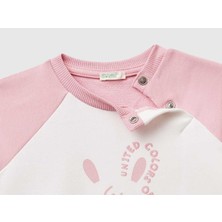 United Colors Of Benetton Bebek Pembe Baskılı Reglan Kol Üst ve Beli Büzgülü Eşofman Takım