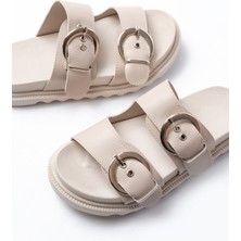 Ceylinmoda DM-6010 Bej Toka Aksesuarlı Günlük Kadın Terlik