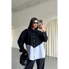 Fevien Polyviskon - Poplin Parçalı Gömlek Pantolon Takım - Siyah