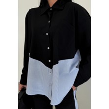 Fevien Polyviskon - Poplin Parçalı Gömlek Pantolon Takım - Siyah
