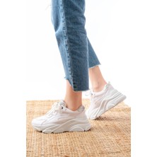 İnfon Ayakkabı Marketi SP-149 Beyaz Gümüş Bağcıklı Fileli Günlük Spor Ayakkabı