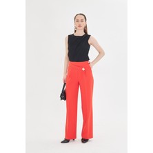Kare Düğme Bol Paça Pantolon Oranj
