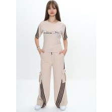 Kız Çocuk Ikili Eşofman Takım-Kargo Cepli Pantolon & Kısa Kollu Tişört – %100 PAMUK-AÜT-0034
