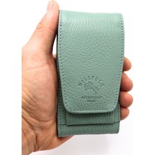 Dana Derisi Su Yeşili Sigaralık Sigara Kutusu Çakmak Bölmeli Hakiki Deri Sigaralık