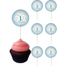 Prens 1 Yaşında Kürdan Cupcake Kürdanı Pasta Süsü Mavi 20'li