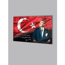 Taulart Atatürk Portre ve Türk Bayrağı Vatanını En Çok Seven Görevini En Iyi Yapandır Cam Tablo, Hediyelik