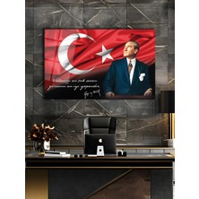 Taulart Atatürk Portre ve Türk Bayrağı Vatanını En Çok Seven Görevini En Iyi Yapandır Cam Tablo, Hediyelik