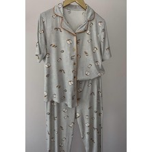 Elma Desenli Gri Pijama Takımı