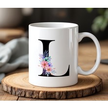 BB Design L Harfi Tasarımlı Beyaz Seramik Baskılı Kupa Bardak 330 ml