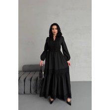 Neşeli Butik Kadın Atlas Kumaş Dantel Detaylı Elbise NBMS2517