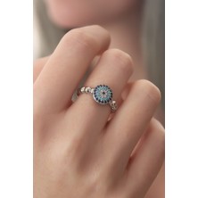 Skygo Gümüş Renk Nazar Boncuk Figür Zirkon Taş Detay Kadın Yüzük - TJ-BYK2414