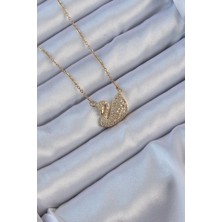 Skygo 316L Çelik Zincir Altın Renk Zirkon Taşlı Kuğu Kolye - TJ-BKO9149