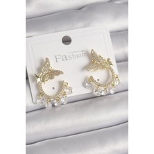 Skygo Pirinç Gold Renk Zirkon Taşlı Sallantı Detay Kelebek Model Kadın Küpe - TJ-BKP9901