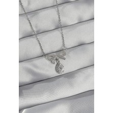 Skygo 316L Çelik Gümüş Renk Zirkon Taşlı Fiyonk Detay Damla Kolye - TJ-BKO8922