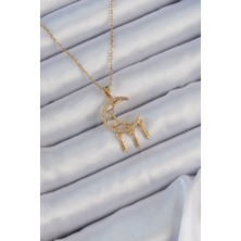 Skygo 316L Çelik Zincir Altın Renk İşlemeli Zirkon Taşlı Ay Kolye - TJ-BKO9171