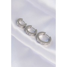 Skygo 316L Çelik Gümüş Renk Zirkon Taşlı Model 3lü Halka Küpe - TJ-BKP9008