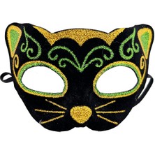 Skygo Siyah Kadife Kaplama Üzeri Sarı Yeşil Sim Işlemeli Kedi Maskesi 20X13 cm Pop