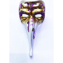 Fuşya Renk Işlemeli Seramik Malzemeden Imal Venedik Uzun Maske Magnet Pop