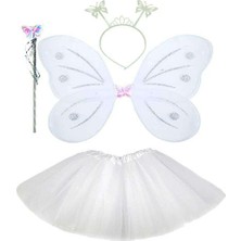 Beyaz Kelebek Kostümü - Beyaz Kelebek Kostüm Aksesuar Seti 4 Parça Pop