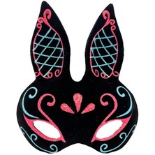 Skygo Siyah Renk Mavi Kırmızı Simli Siyah Süet Kaplama Tavşan Maskesi 18X16 cm Pop