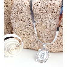 925 Ayar Gümüş Marıa Madalyon Tasarım Kolye Yılan Zincir Kadın Kolye