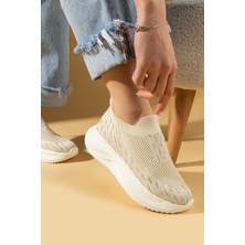 Pembe Potin Taş Detaylı Triko Kalın Taban Kadın Sneaker 59-88-25