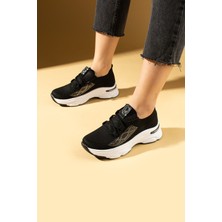 Pembe Potin Taş Detaylı Bağcıklı Triko Rahat Taban Kadın Sneakers 36-871-25