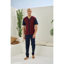 Kly Büyük Beden Önden Düğmeli Kısa Kol Erkek Pijama Takım 2206