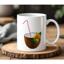 BB Design Hindistan Cevizi Içeceği Tasarımlı Beyaz Seramik Baskılı Kupa Bardak 330 ml