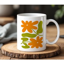 BB Design Turuncu Çiçek Tasarımlı Beyaz Seramik Baskılı Kupa Bardak 330 ml