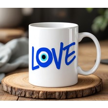 BB Design Nazarlık Love Tasarımlı Beyaz Seramik Baskılı Kupa Bardak 330 ml