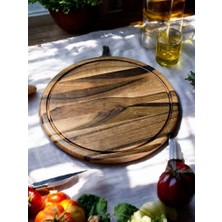 F&s Woodart Ceviz Ağacı 22 cm Oluklu Yuvarlak Rustik Doğal Ahşap Kanallı Pizza Sunum Doğrama Kesme Tahtası