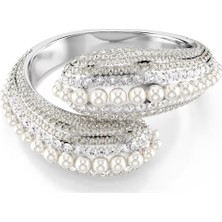 Swarovski Bilezik Sublima Cuff, Statement, Crystal Pearl, Round Cut, White, Rhodium Plated